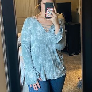 American Eagle light green/gray tiedye flare shirt